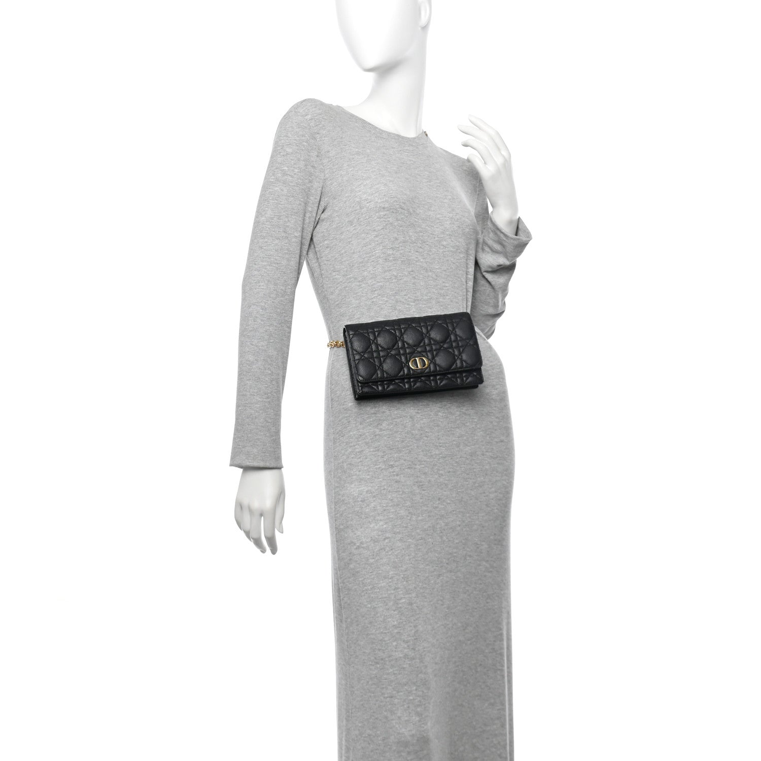 Christian Dior Supple Calfskin Cannage Caro Belt Pouch with Chain Black 2 of 12