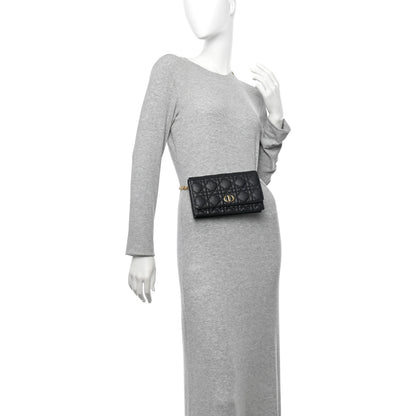 Christian Dior Supple Calfskin Cannage Caro Belt Pouch with Chain Black 2 of 12
