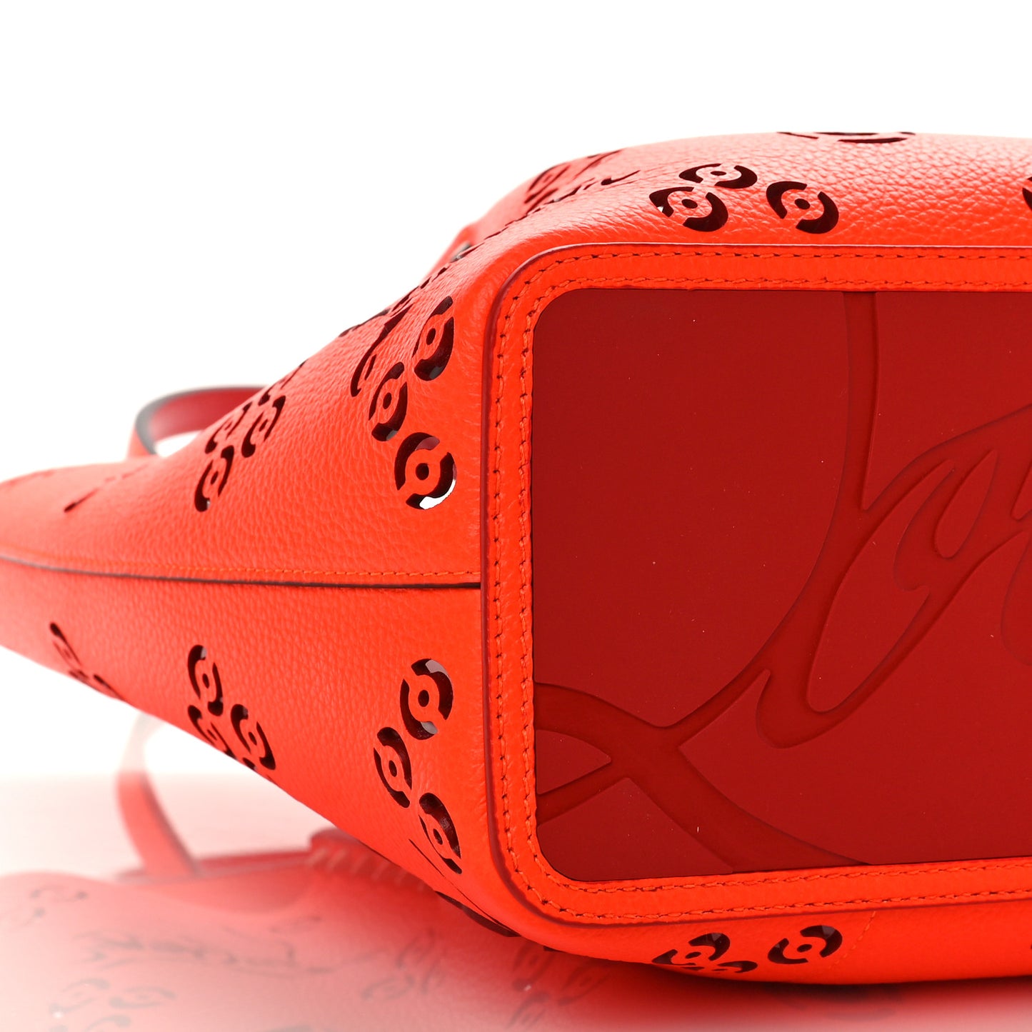 Calfskin Loubinthesky Small Perforated Cabarock Spikes Tote Orange