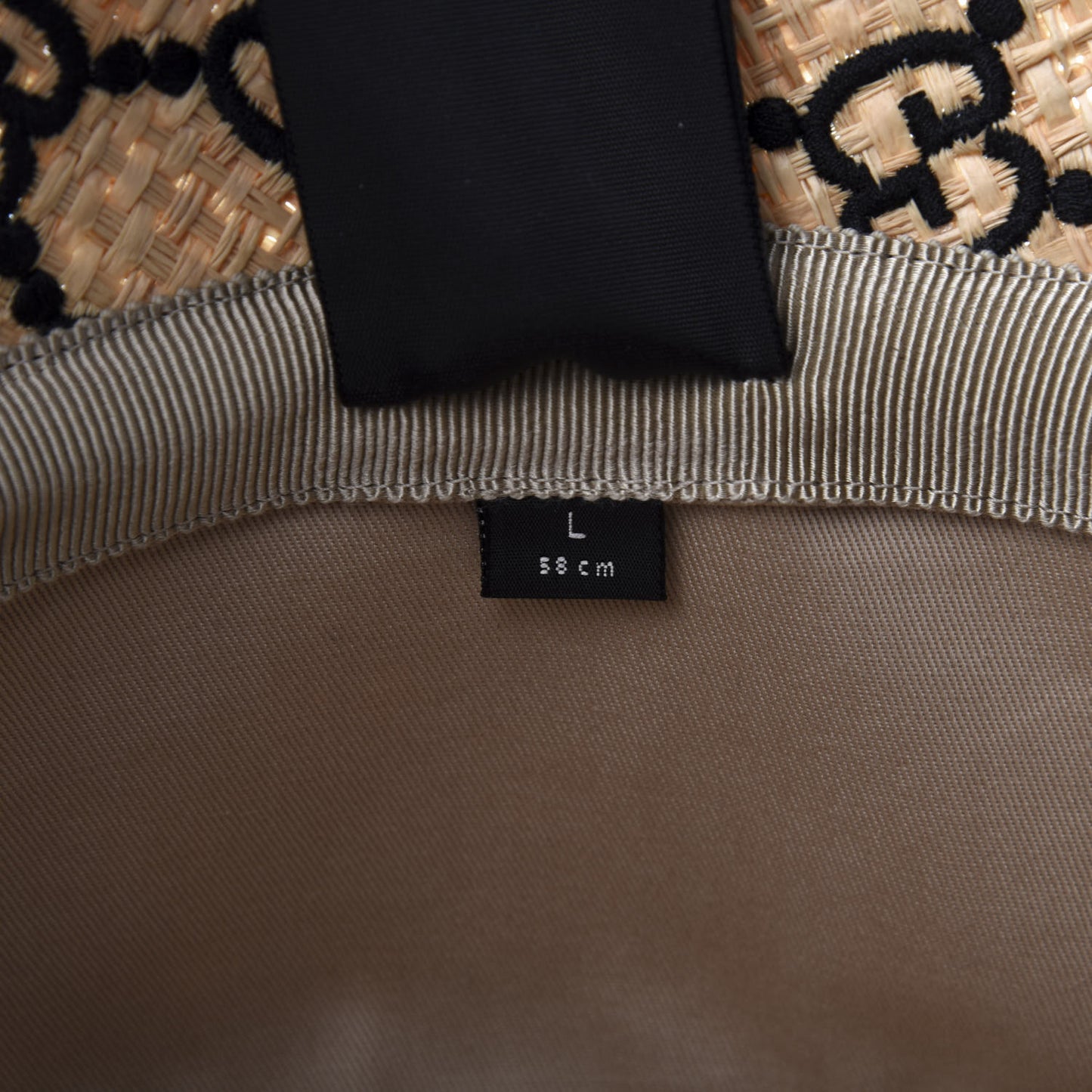 Raffia Elaphe GG Monogram Embroidered Fedora Hat M Ivory Black