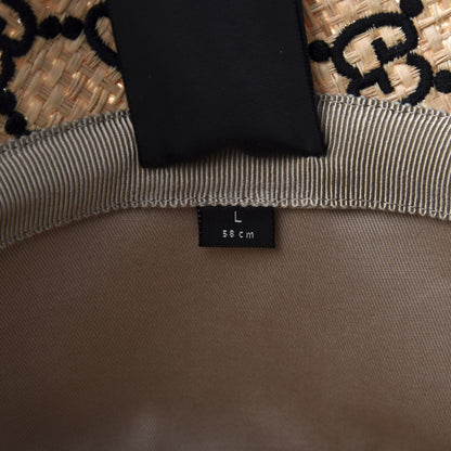 Gucci Raffia Elaphe GG Monogram Embroidered Fedora Hat M Ivory Black 10 of 10
