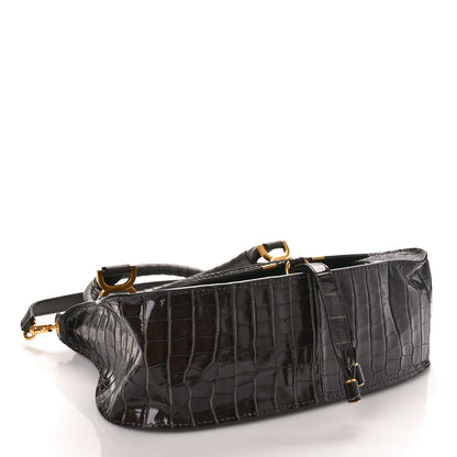 Chloe Calfskin Crocodile Embossed Small Marcie Satchel Profound Brown 4 of 10