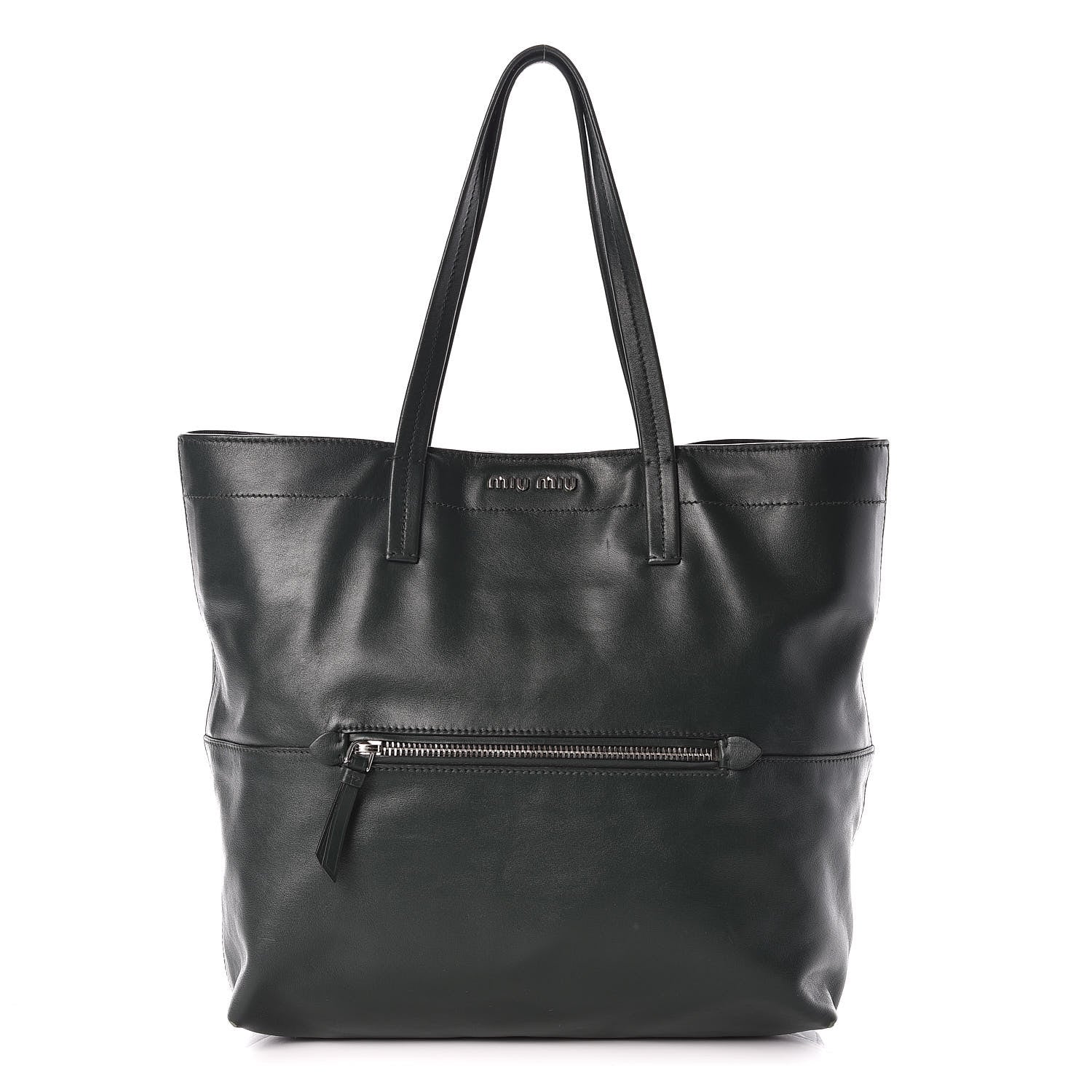 Miu Miu Vitello Soft Calfskin Shopping Tote Dark Green 1 of 12