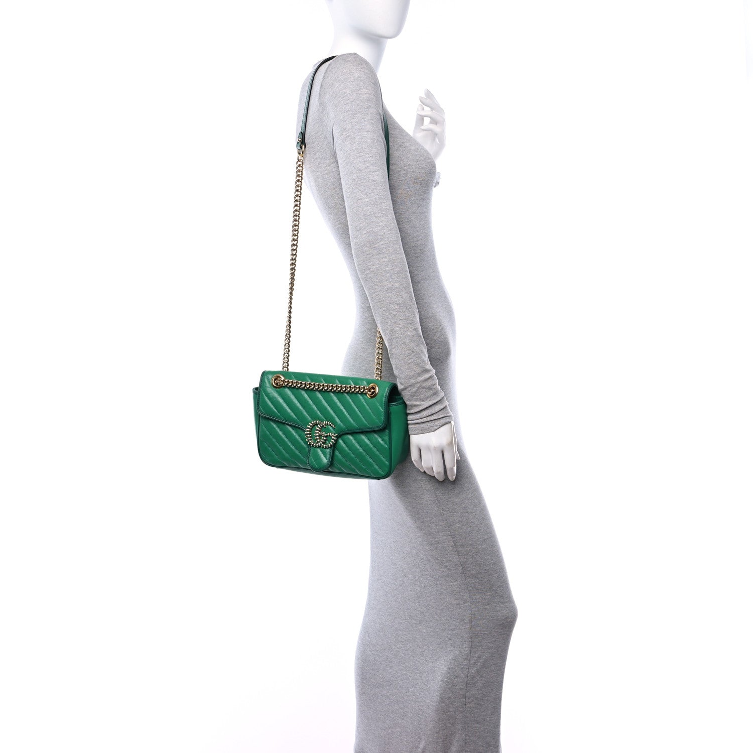 Gucci Azalea Calfskin Enamel Matelasse Diagonal Small Torchon GG Marmont Shoulder Bag New Shamarock Emerald 2 of 11