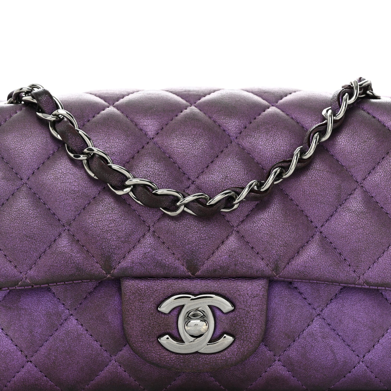 Chanel Iridescent Lambskin Quilted Mini Rectangular Flap Dark Purple 8 of 12