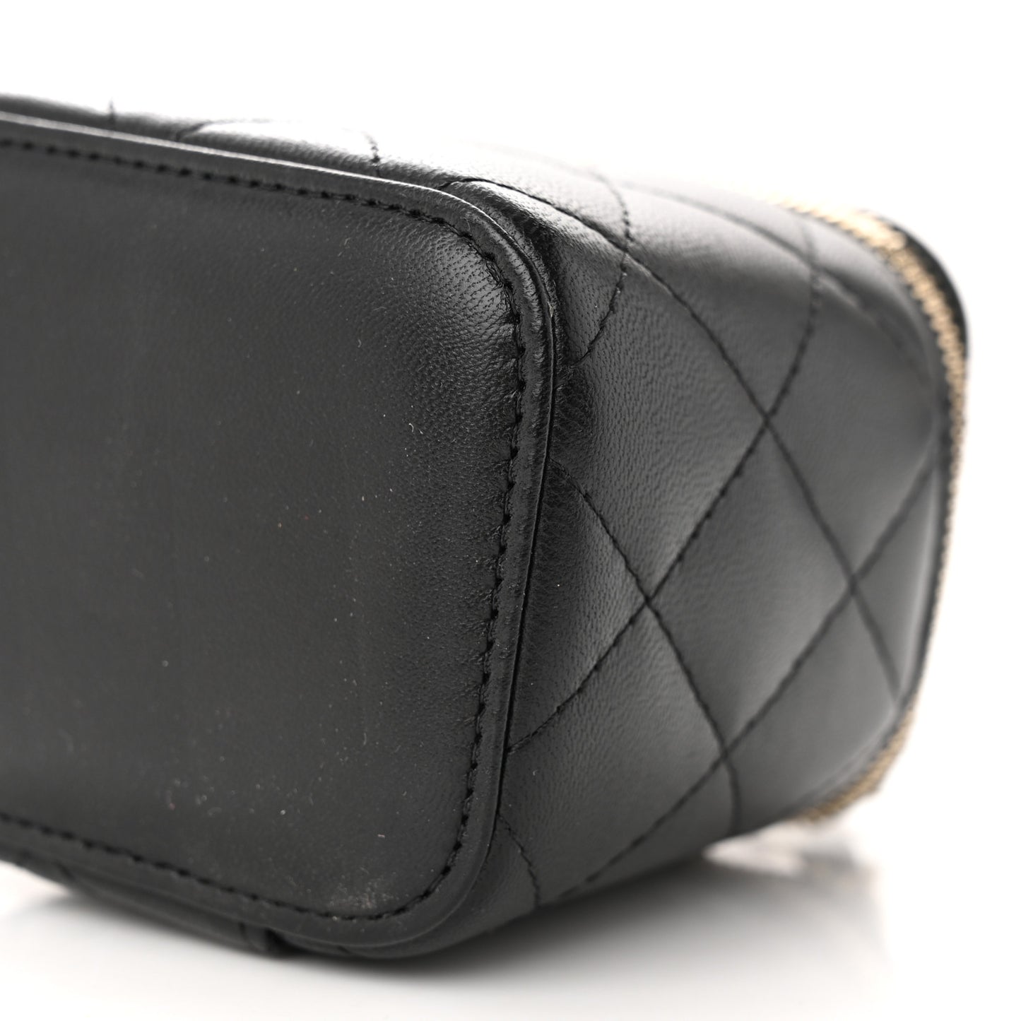 Lambskin Quilted Top Handle Mini Vanity Case With Chain Black