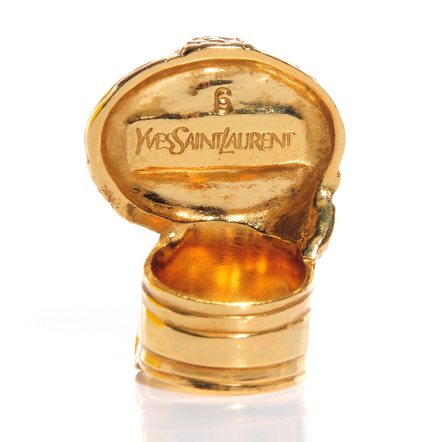 Saint Laurent Glass Cabochon Arty Ovale Ring 6 Gold Lapis 4 of 4