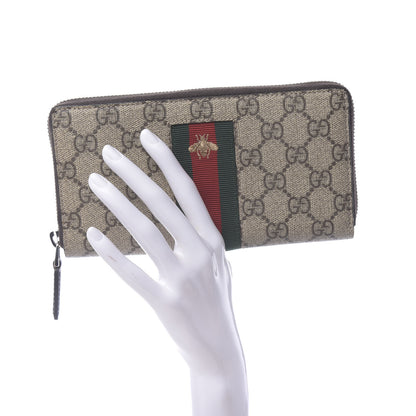 Gucci GG Supreme Monogram Web Bee Zip Around Wallet Beige Cocoa 2 of 8