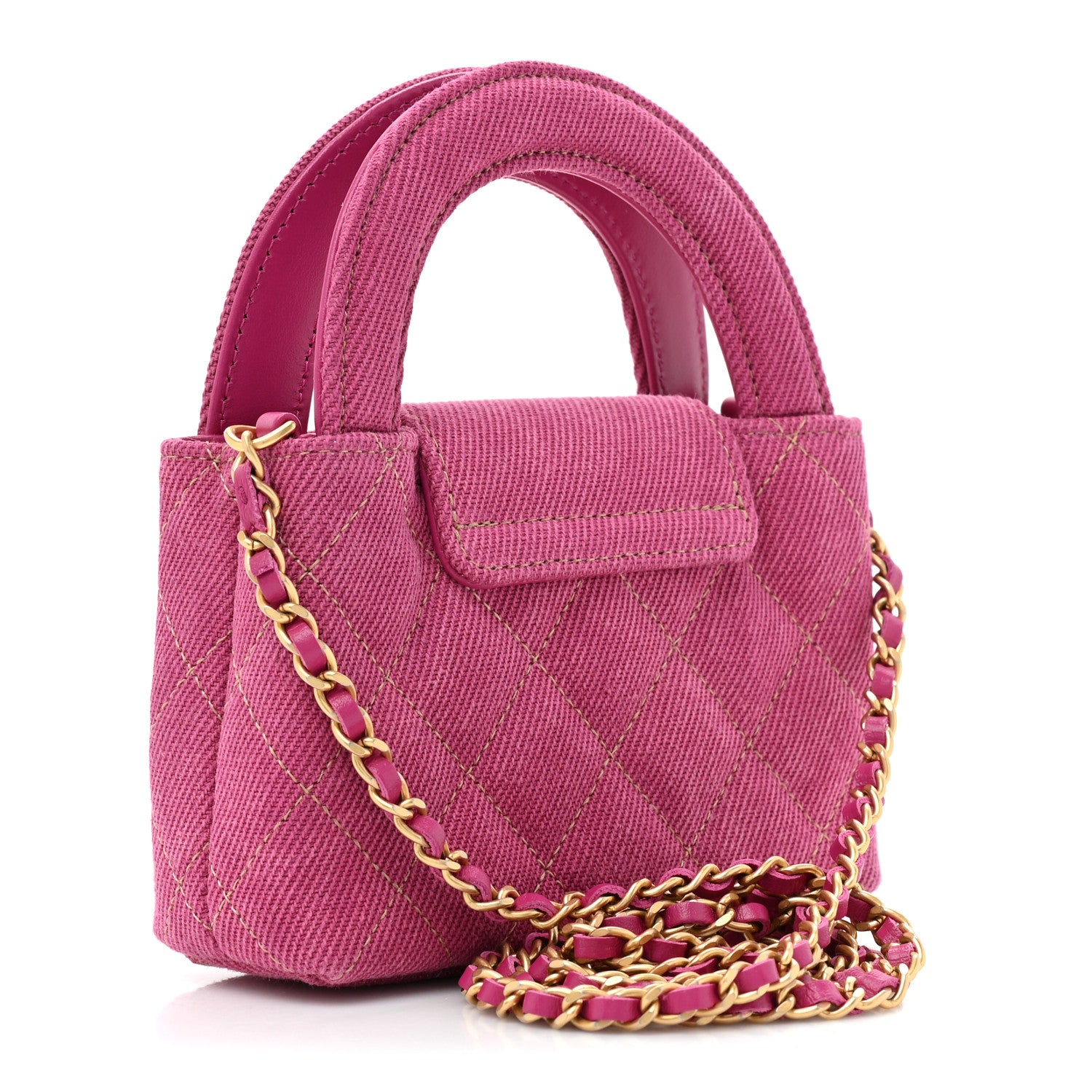 Chanel Denim Quilted Mini Nano Kelly Shopper Fuchsia 3 of 10
