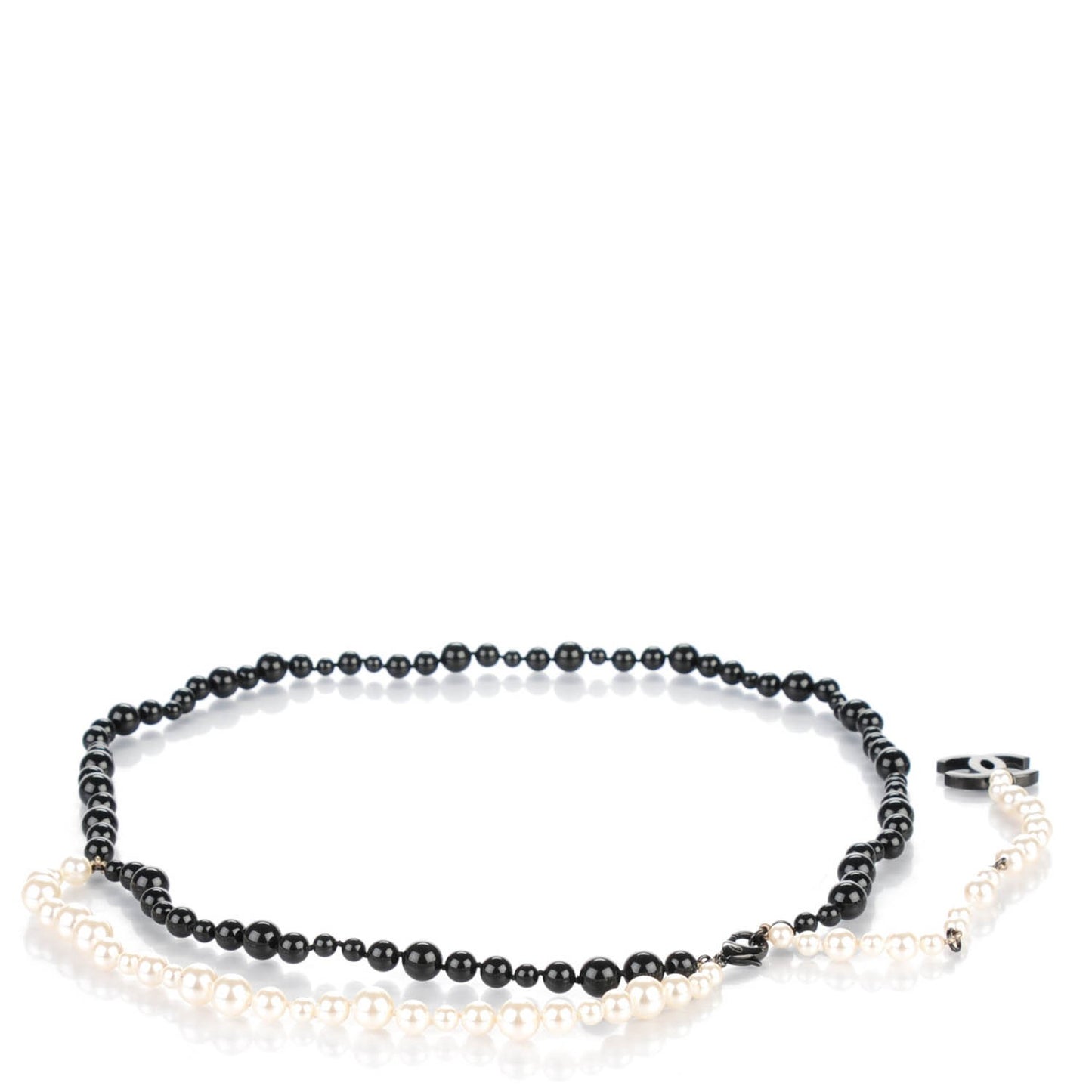 Pearl Beaded CC Double Strand Belt Black White