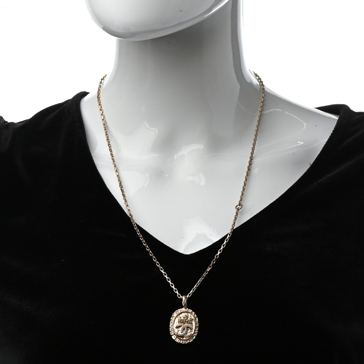 Chanel Crystal CC Pendant Necklace Gold 2 of 5
