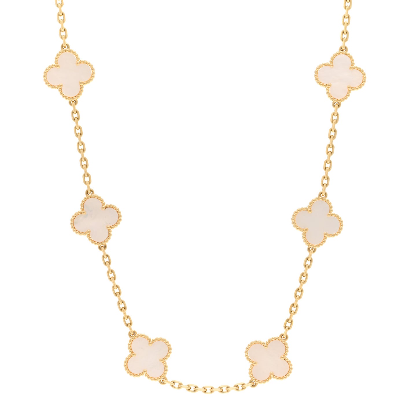 18K Yellow Gold Mother of Pearl 10 Motifs Vintage Alhambra Necklace