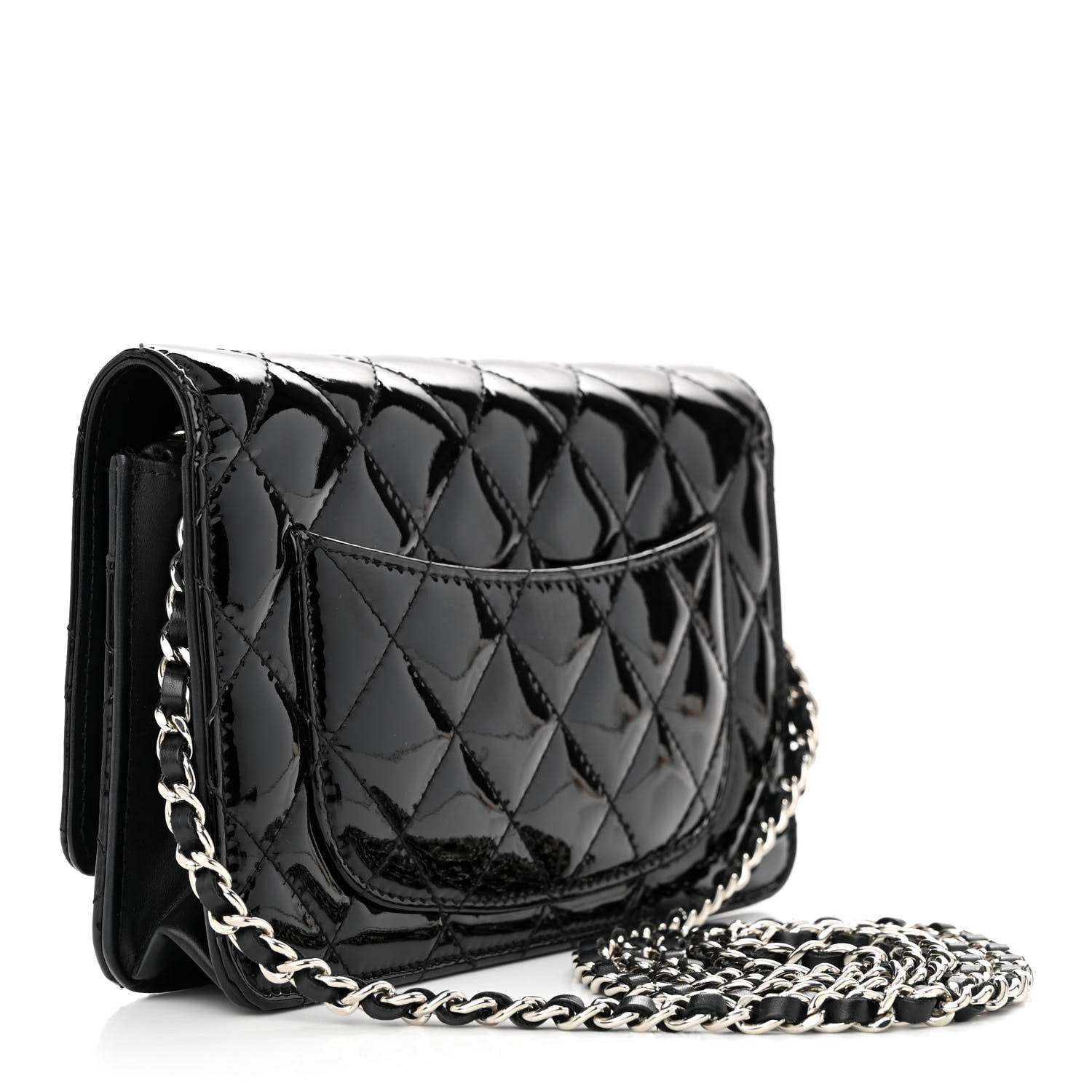 Chanel Patent Quilted Wallet On Chain WOC Black 3 of 12