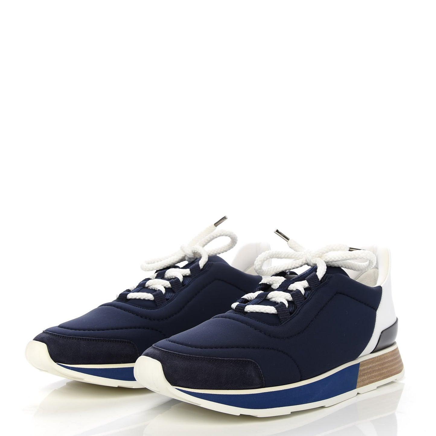 Technical Canvas Calfskin Suede Goatskin Womens Buster Sneakers 40 Marine White