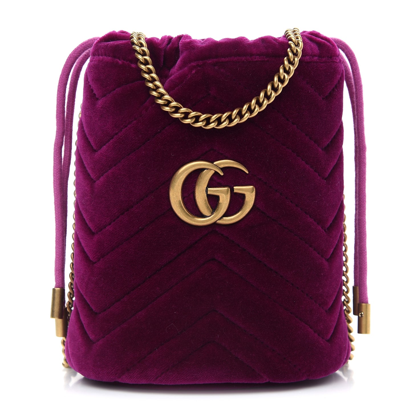 Velvet Matelasse Mini GG Marmont 2.0 Bucket Bag Fuchsia Violet Cyclamen