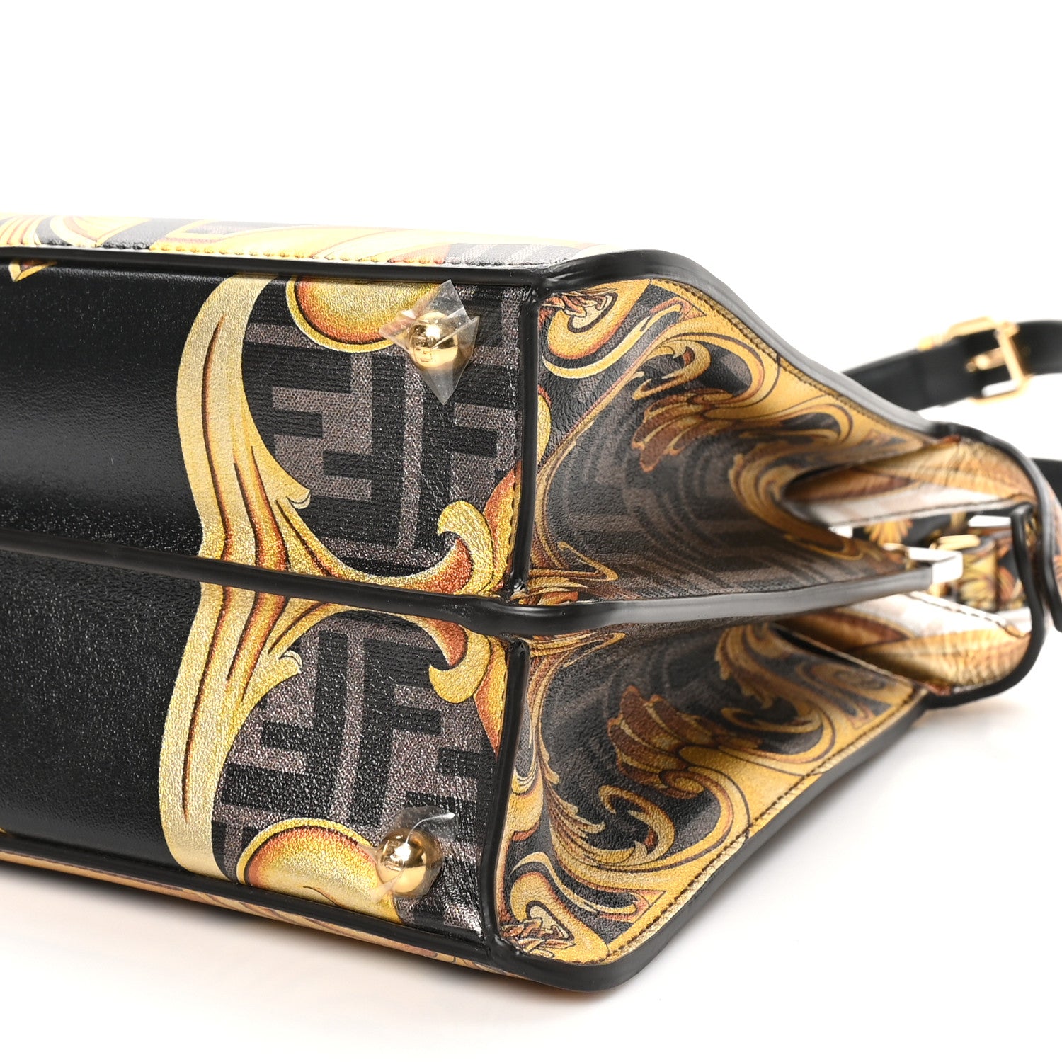 Fendi X VERSACE Vitello Seta Nappa Fendace FF Baroque Medium Peekaboo I SEE U Satchel Tobacco Black Gold 10 of 10