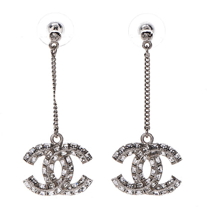 Chanel Baguette Crystal CC Drop Earrings Silver 1 of 3