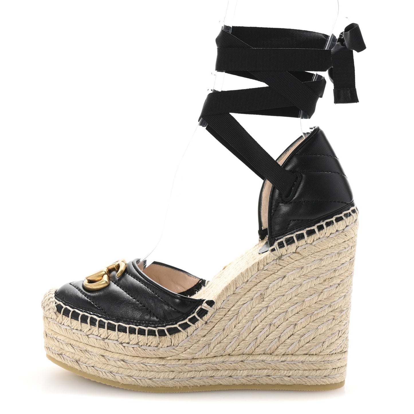 Nappa Matelasse GG Marmont Ankle Wrap Platform 35/120mm Espadrille Wedges 35 Black