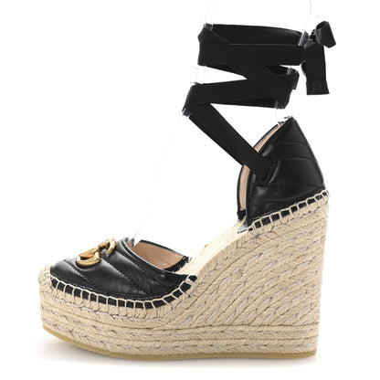 Gucci Nappa Matelasse GG Marmont Ankle Wrap Platform 35/120mm Espadrille Wedges 35 Black 1 of 11