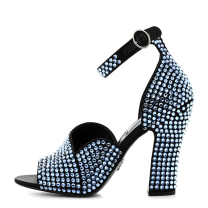 Prada Satin Crystal Ankle Wrap 105mm Sandals 37.5 Cielo 1 of 7