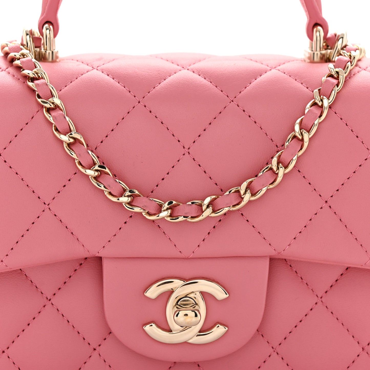 Lambskin Quilted Mini Top Handle Rectangular Flap Dark Pink