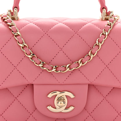 Chanel Lambskin Quilted Mini Top Handle Rectangular Flap Dark Pink 8 of 10