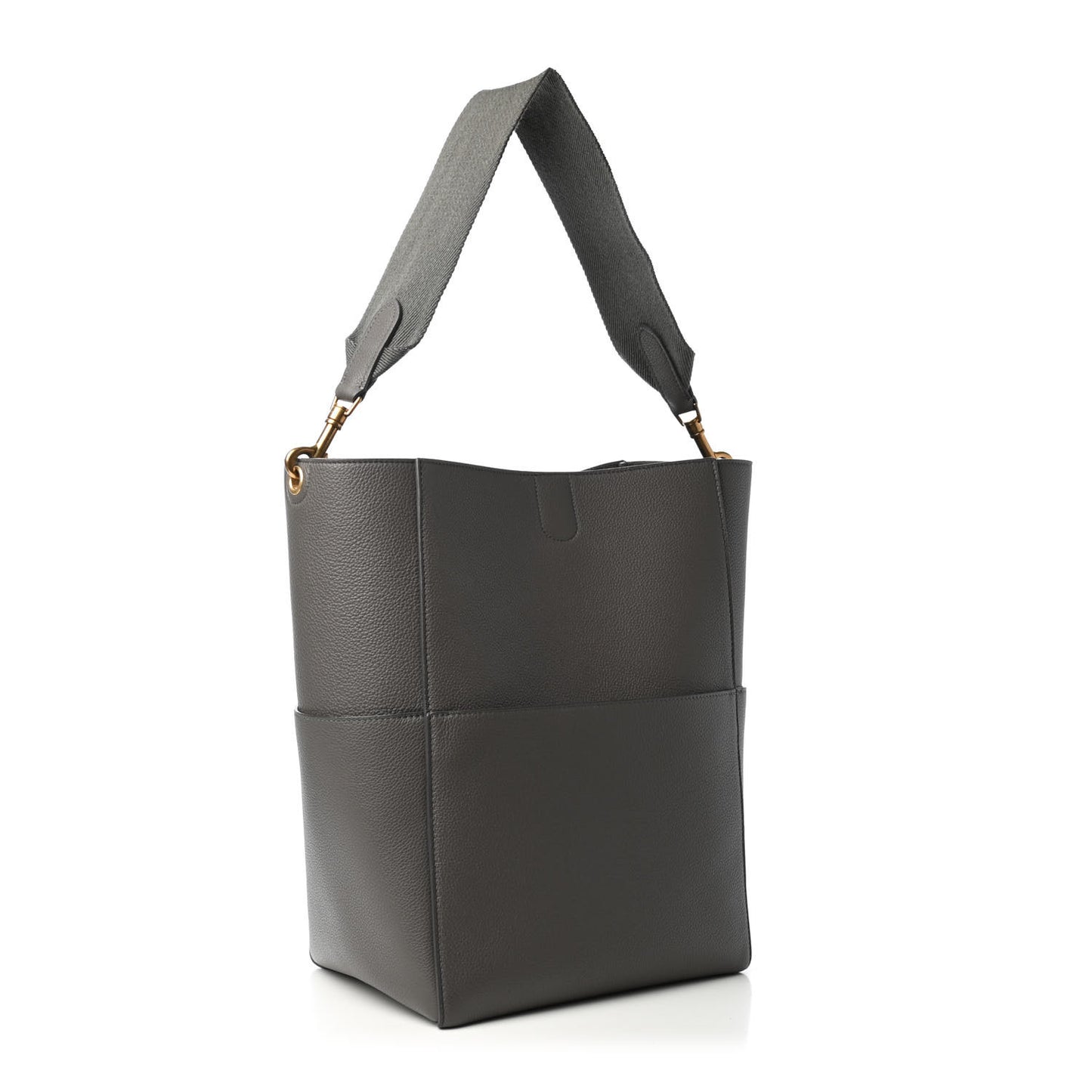 Soft Grained Calfskin Sangle Bucket Bag Grey