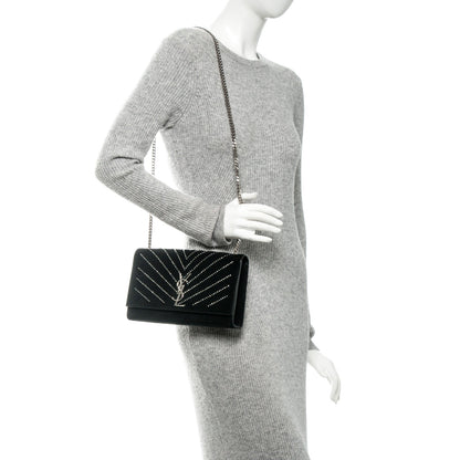 Saint Laurent Suede Crystal Medium Classic Monogram Kate Satchel Nero Black 2 of 5