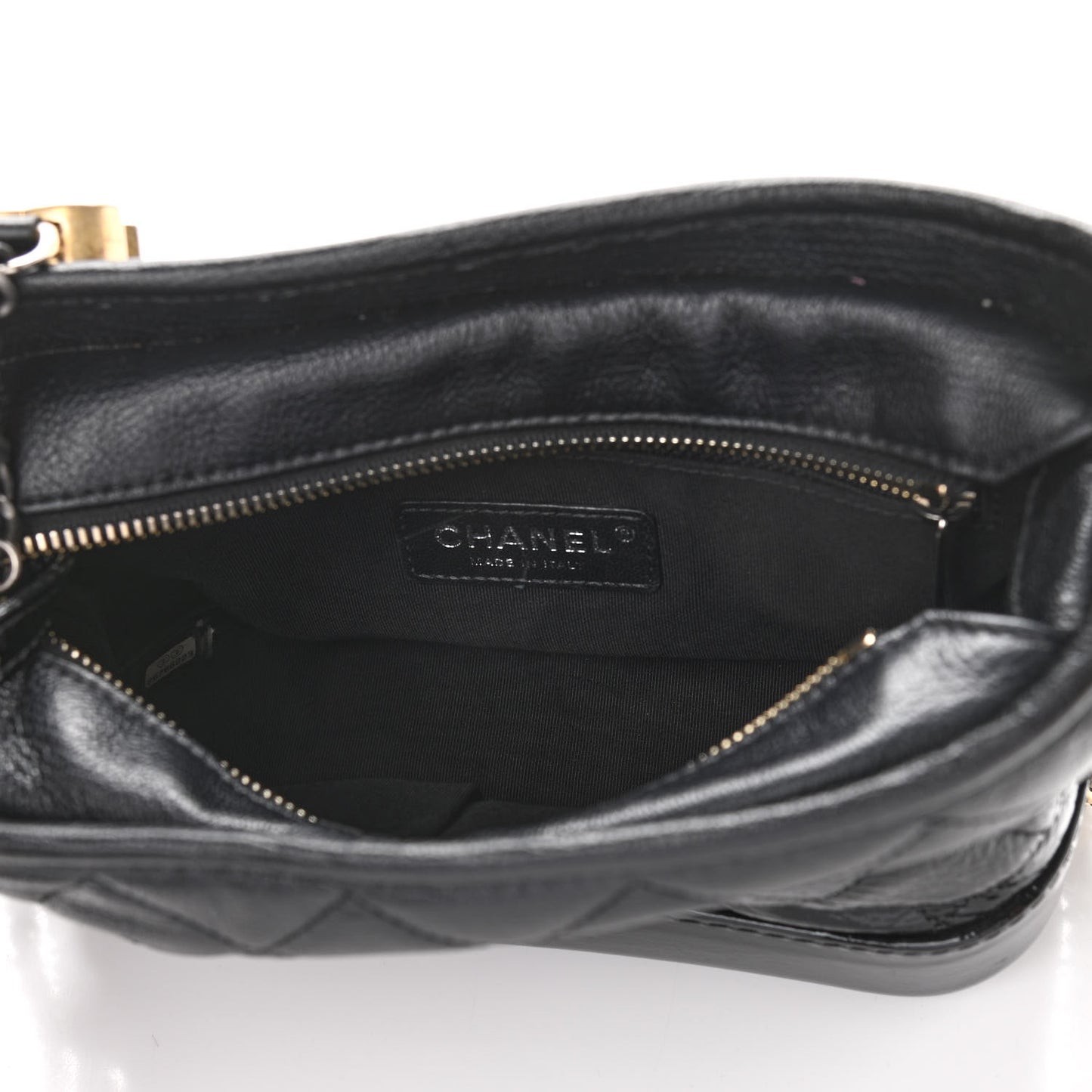 Patent Goatskin Quilted Small Gabrielle Hobo Black