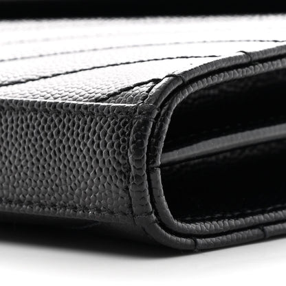 Saint Laurent Grain De Poudre Matelasse Chevron Monogram Chain Wallet Black 10 of 11