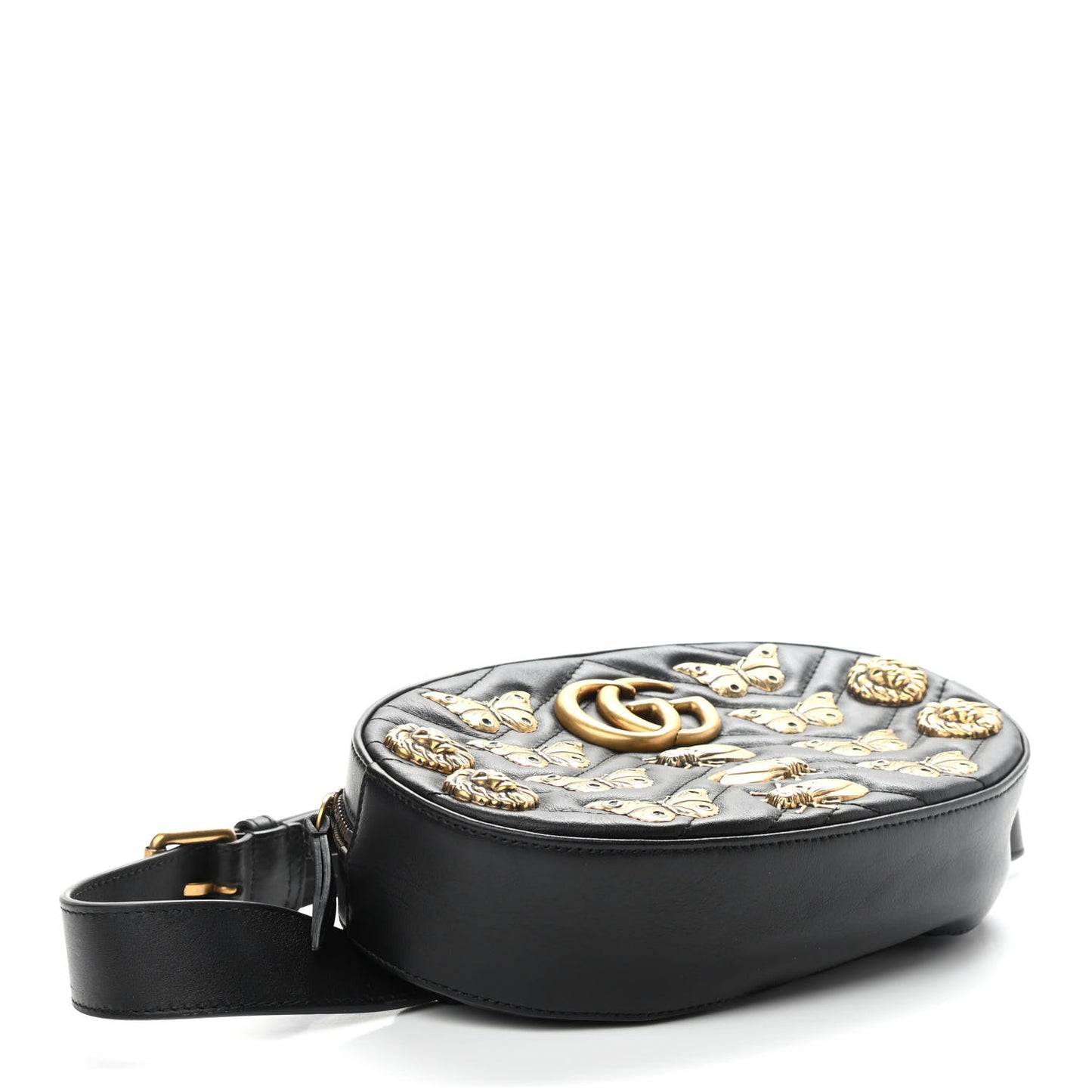 Calfskin Matelasse Animal Studs GG Marmont Belt Bag 85 34 Black