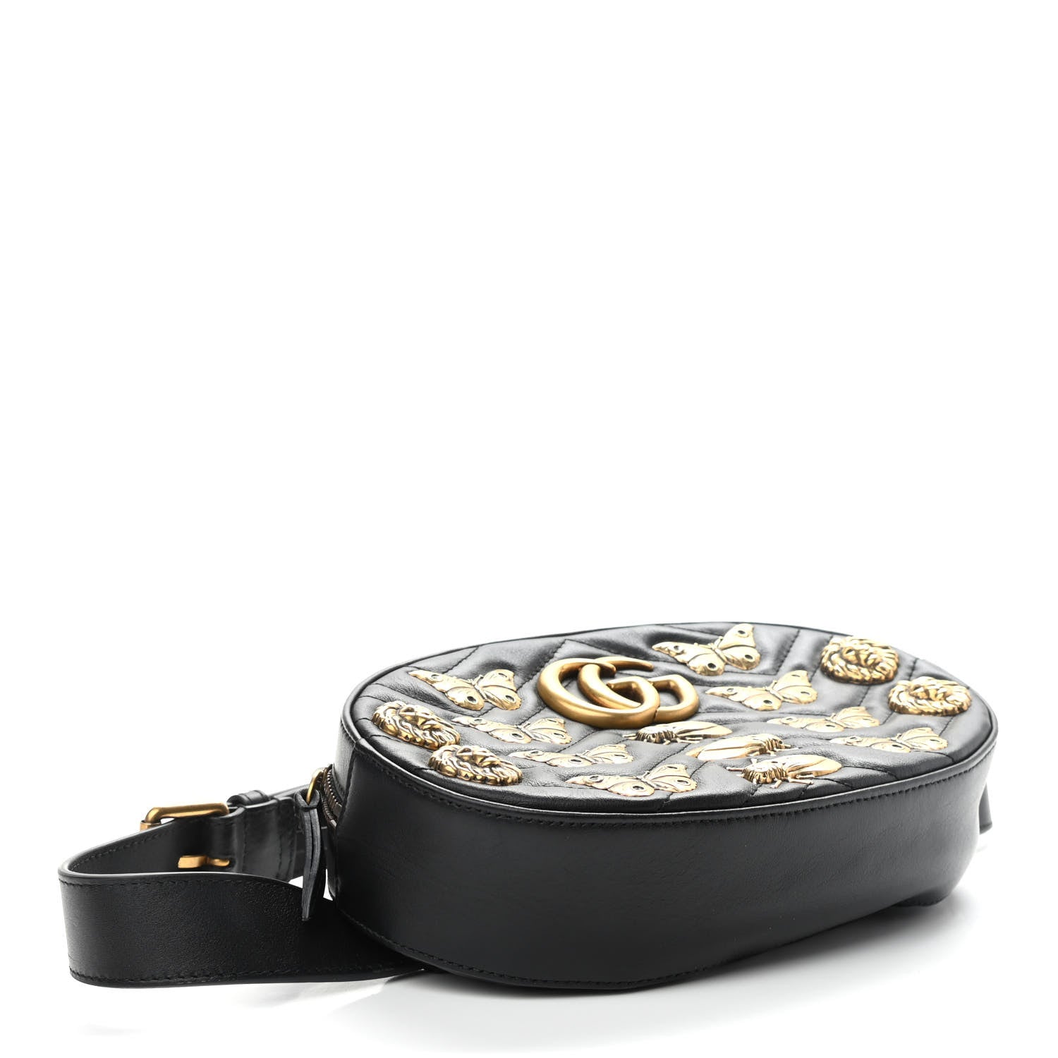 Gucci Calfskin Matelasse Animal Studs GG Marmont Belt Bag 85 34 Black 4 of 10