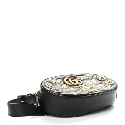 Gucci Calfskin Matelasse Animal Studs GG Marmont Belt Bag 85 34 Black 4 of 10