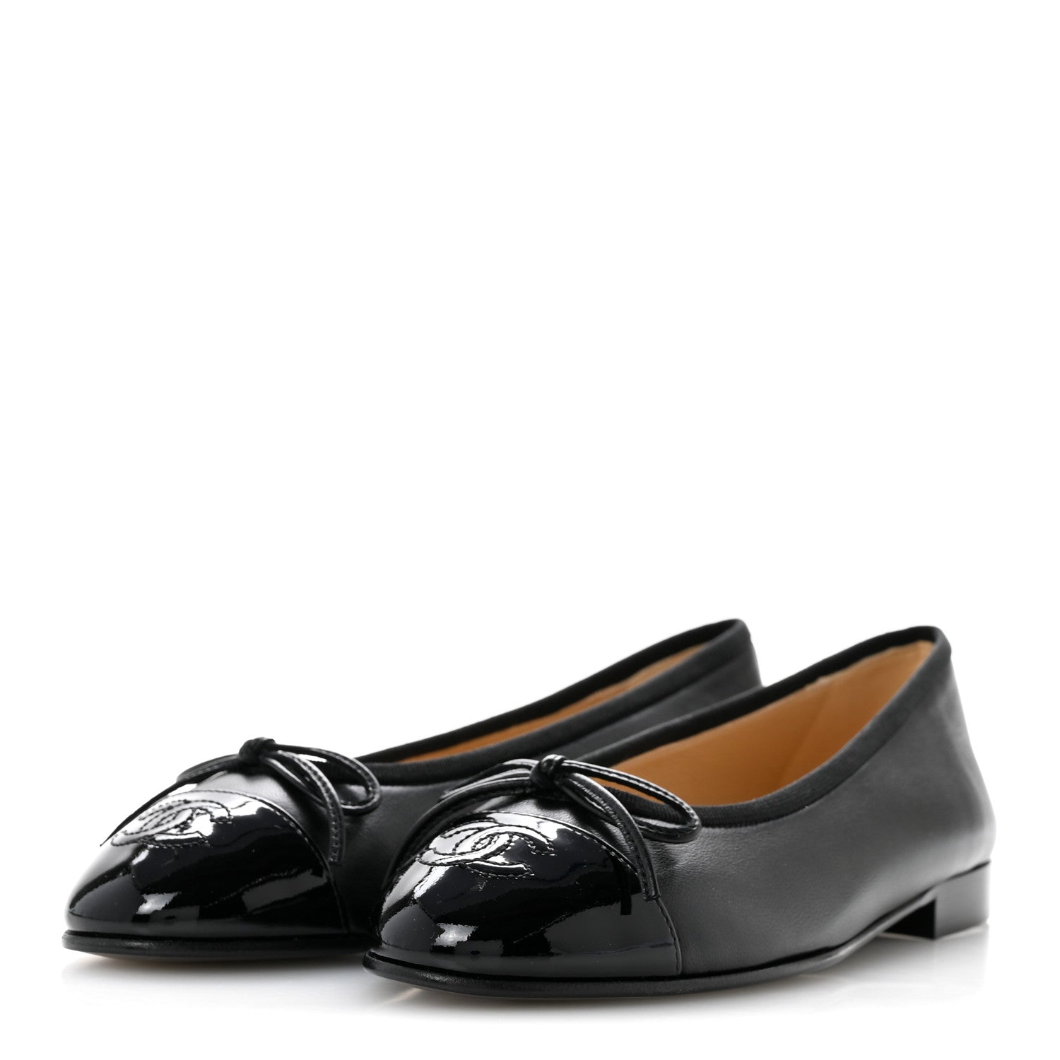 Chanel Lambskin Patent Cap Toe Ballerina Flats 36 Black 4 of 10