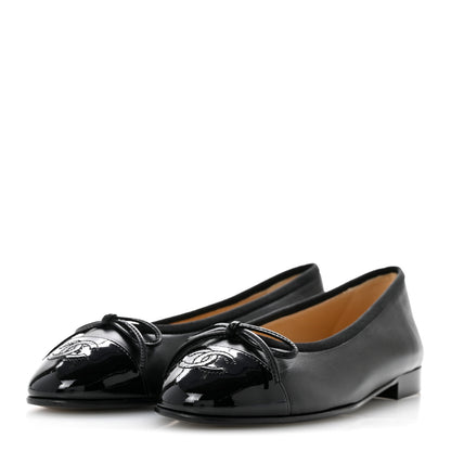 Chanel Lambskin Patent Cap Toe Ballerina Flats 36 Black 4 of 10