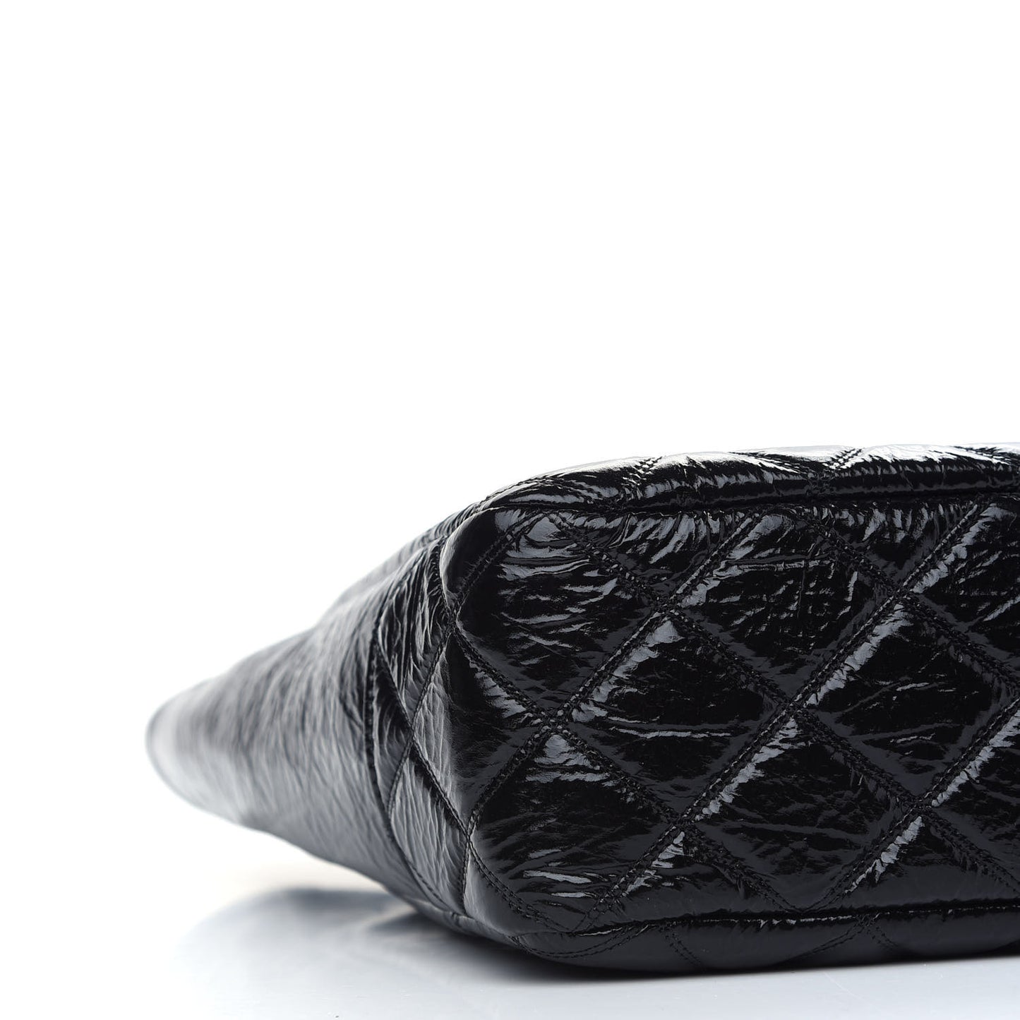 Shiny Aged Calfskin Quilted Small Shopping Bag Black