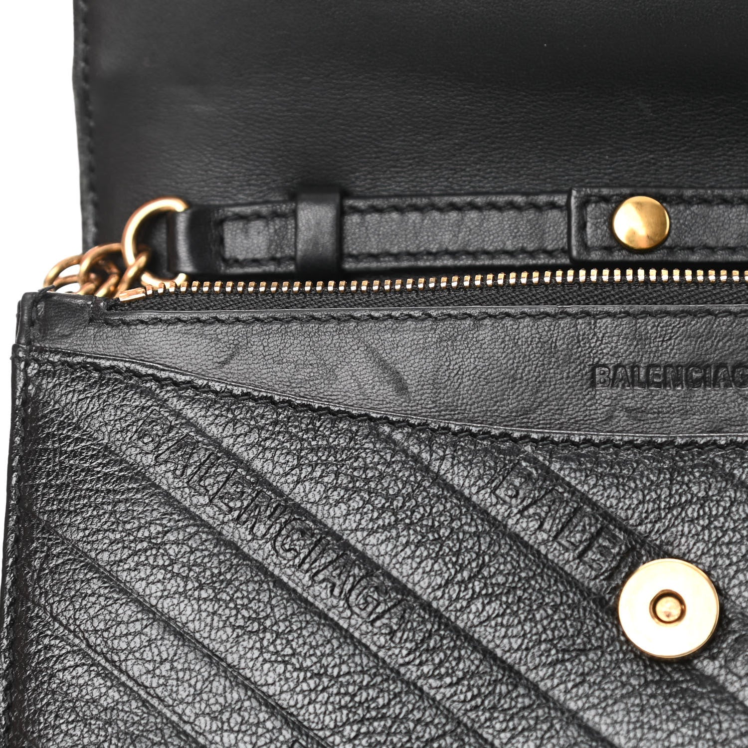 Balenciaga Shiny Goatskin Logo Embossed BB Wallet On Chain Black 14 of 15