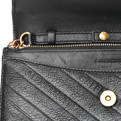 Balenciaga Shiny Goatskin Logo Embossed BB Wallet On Chain Black 14 of 15