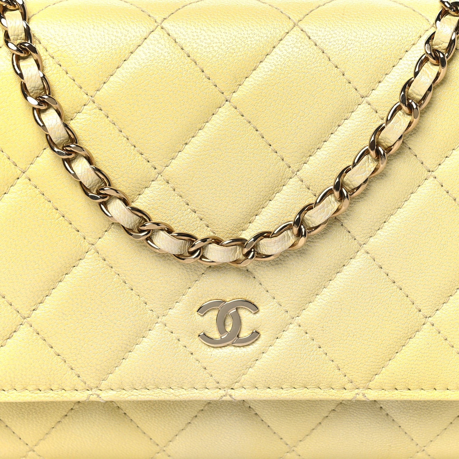 Chanel Cloudy Pearly Goatskin Quilted Wallet on Chain WOC Jaune 9 of 12