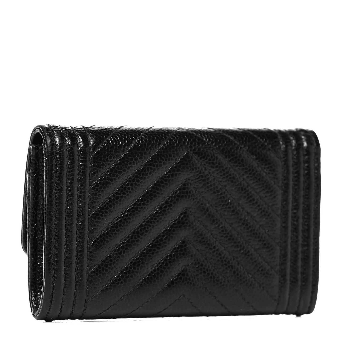 Caviar Chevron Quilted Boy Card Holder Wallet Black