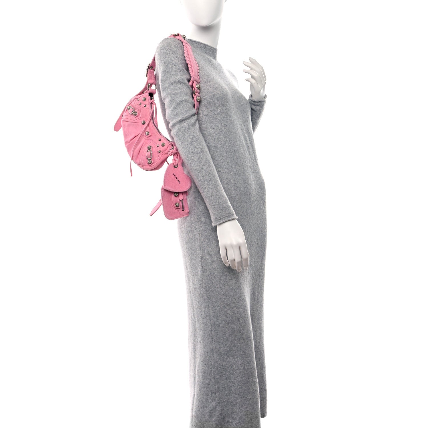 Balenciaga Washed Frayed Denim Crystal Le Cagole Shoulder Bag XS Denim Pink 3 of 14