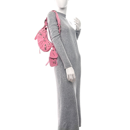 Balenciaga Washed Frayed Denim Crystal Le Cagole Shoulder Bag XS Denim Pink 3 of 14