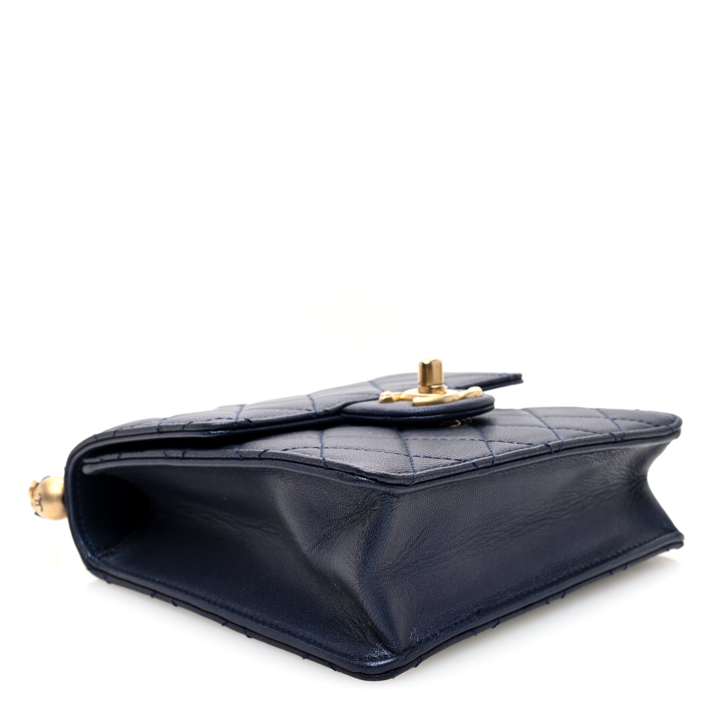 Iridescent Lambskin Quilted Chic Pearls Flap Navy Blue