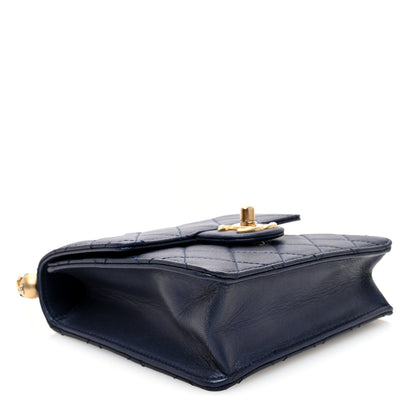Chanel Iridescent Lambskin Quilted Chic Pearls Flap Navy Blue 4 of 10