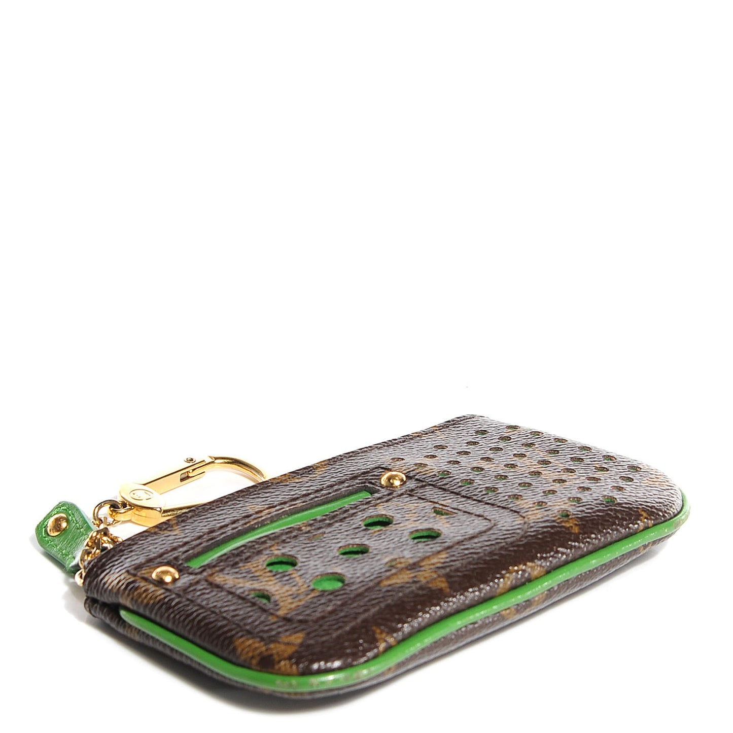 Monogram Perforated Key Pouch Green