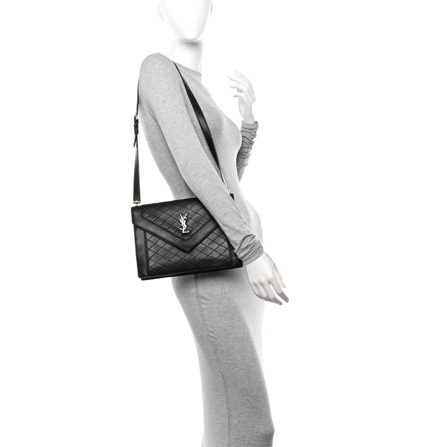 Calfskin Quilted Lacquered Gaby Satchel Black