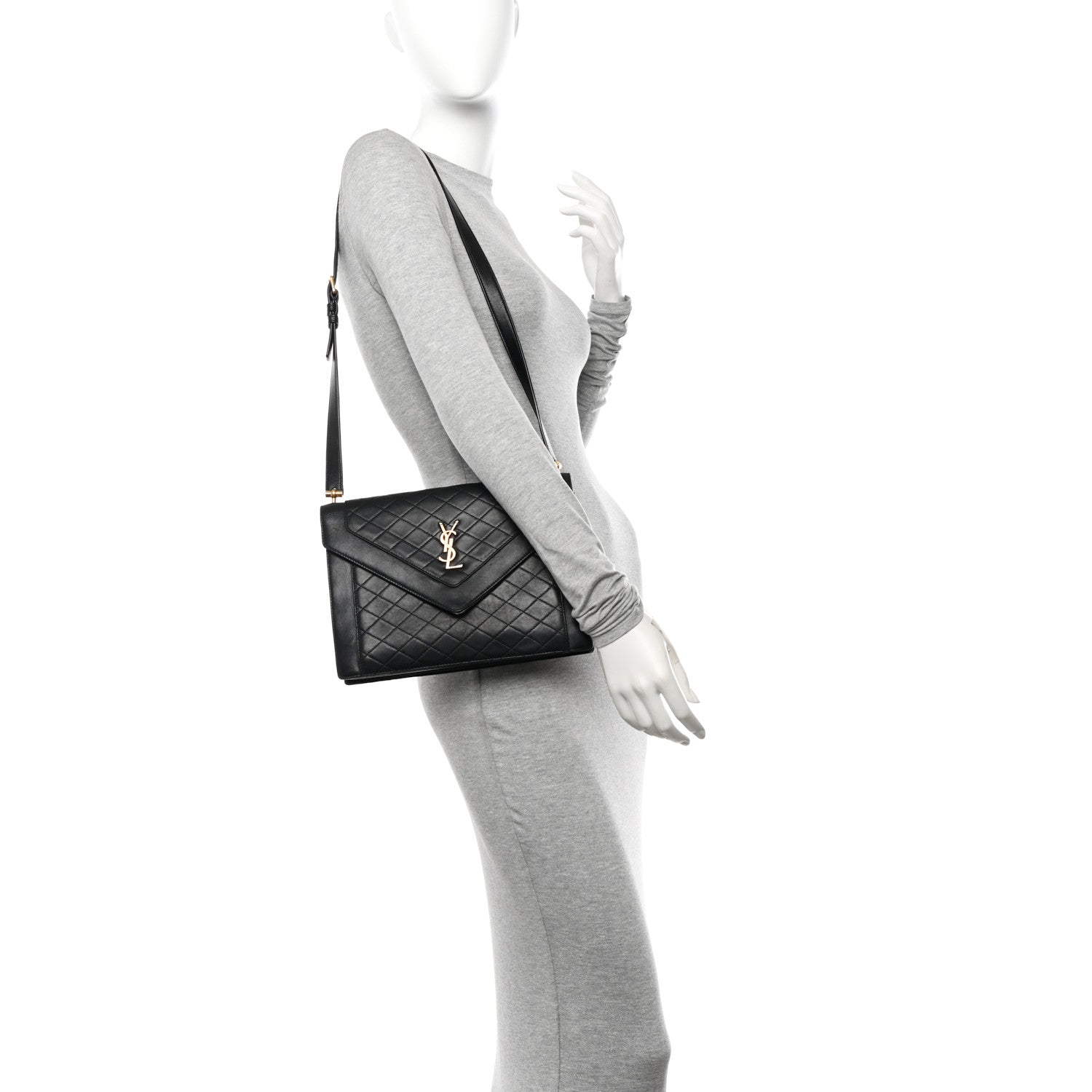 Saint Laurent Calfskin Quilted Lacquered Gaby Satchel Black 3 of 12