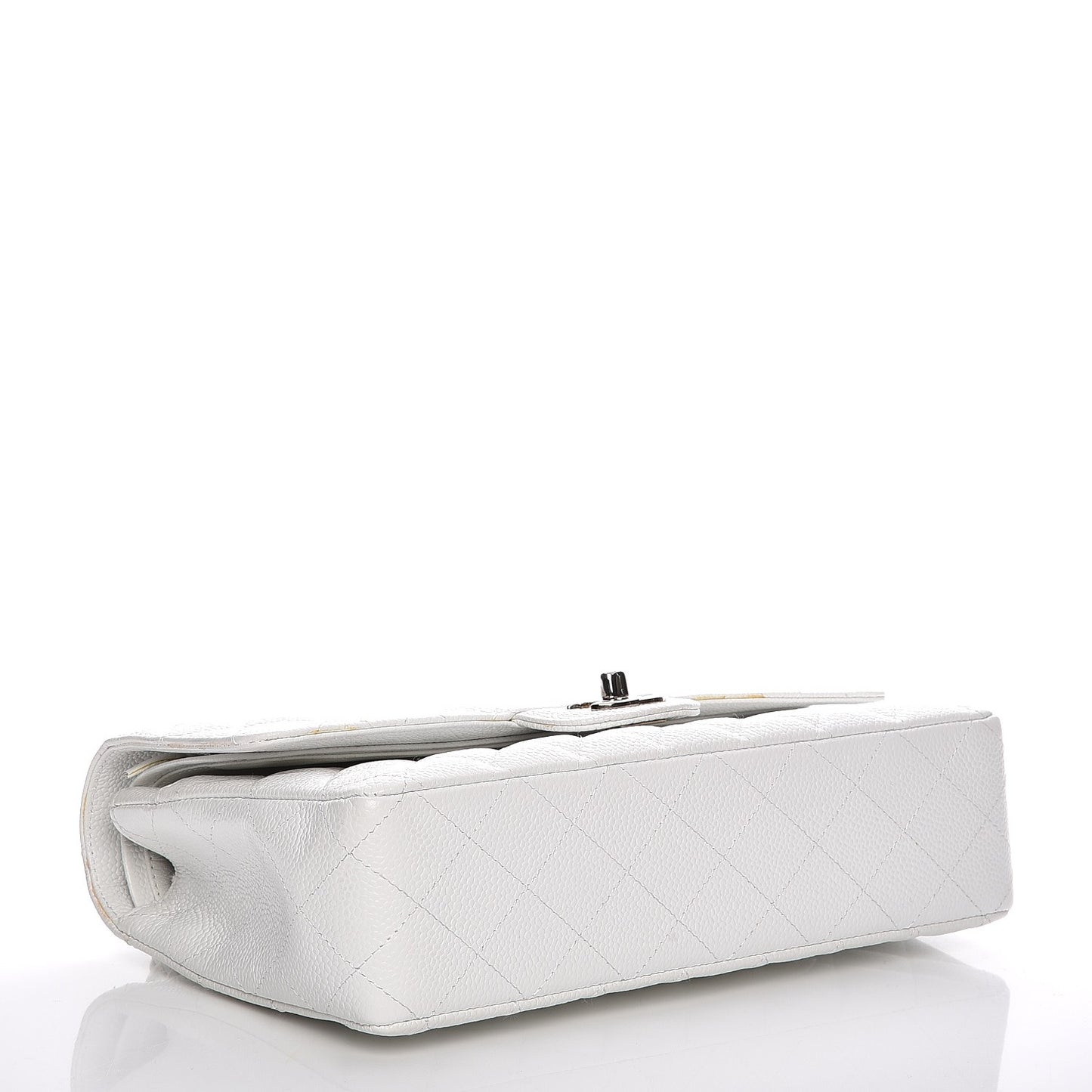 Caviar Quilted Medium Double Flap White