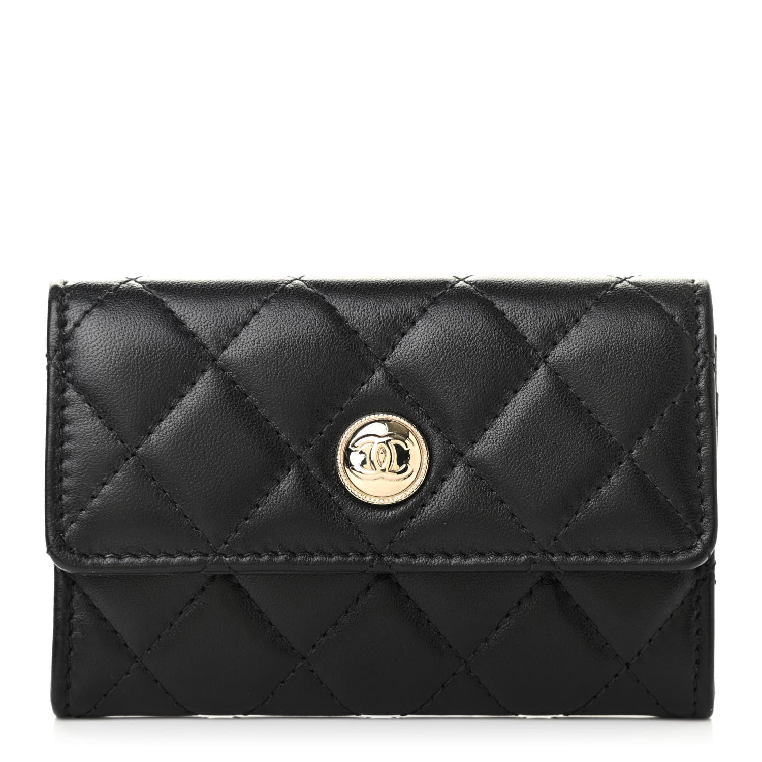 Chanel Lambskin Quilted CC Button Flap Card Holder Black 1 of 9