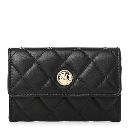 Chanel Lambskin Quilted CC Button Flap Card Holder Black 1 of 9